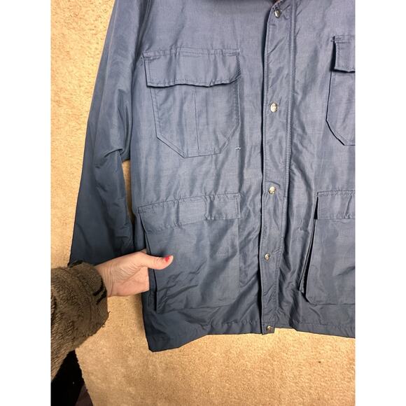 Woolrich Vtg Blue Barn Coat Red Wool Plaid Lining 1960’s Men Sz L USA Gorpcore - Picture 9 of 16